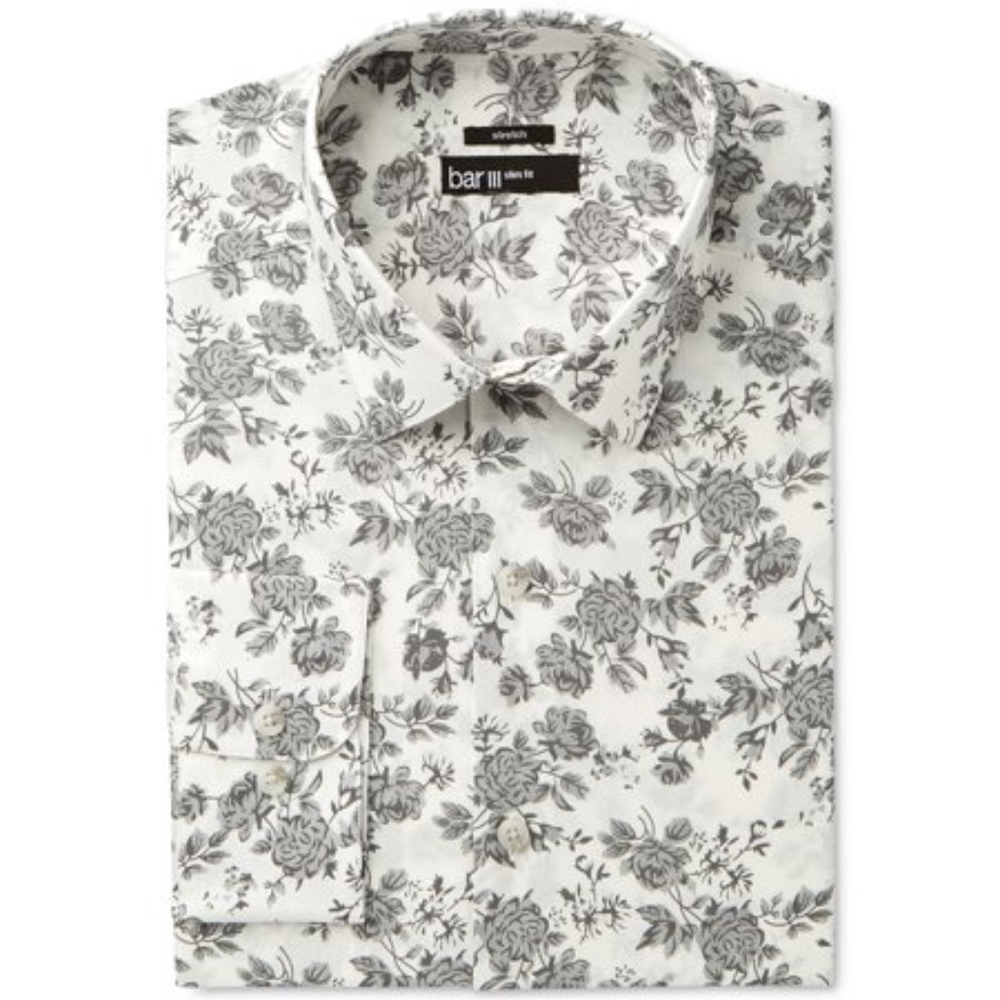 BAR III Men's Button Down Black & White Floral